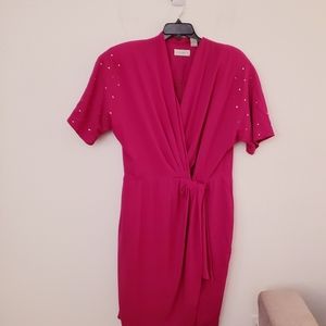Vintage Liz Claiborne/Elisabeth Fuchsia Wrap Dress with Gold Stud Sleeves sz 18